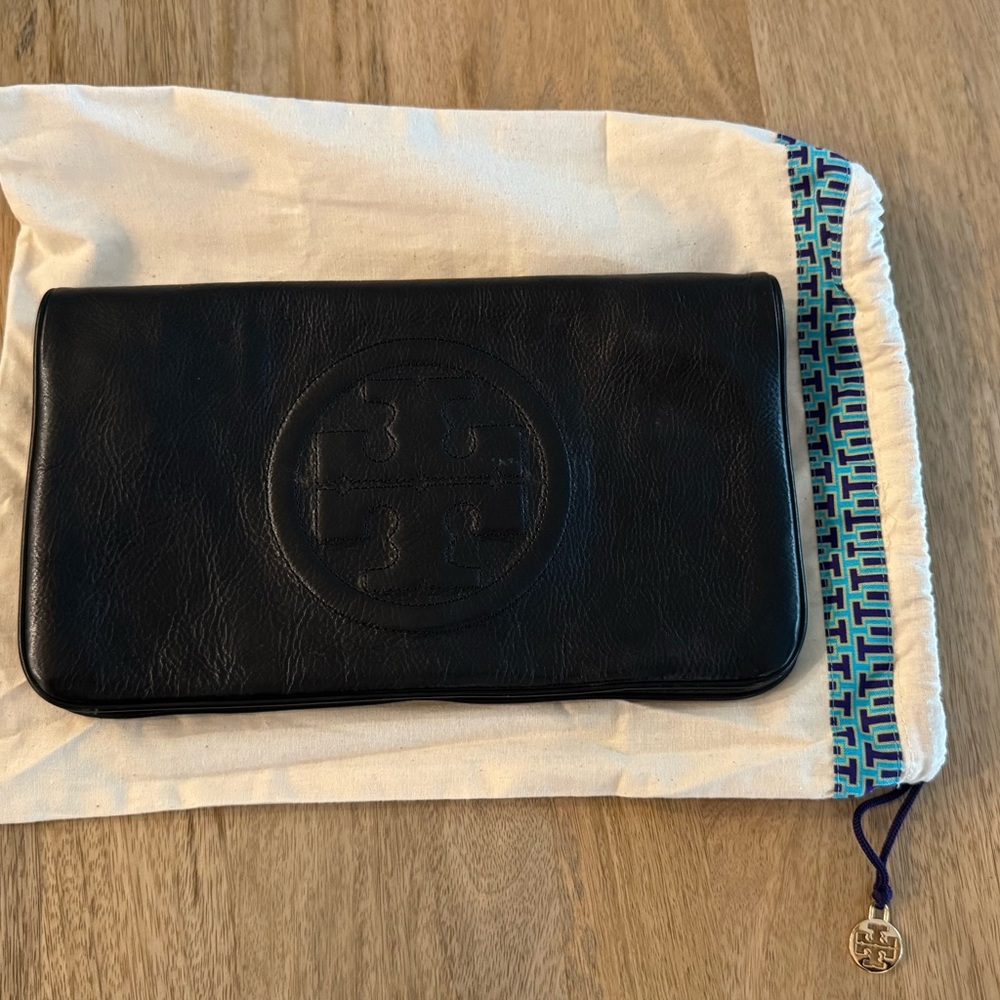 Black Leather Tory Burch Clutch/Purse